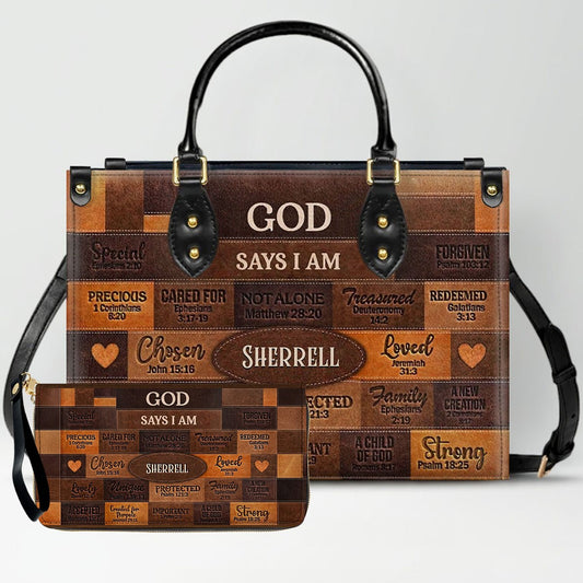 Christian Art Bag God Says You Are Personalized Handbag with Long Wallet | Custom Scripture Leather Tote & Purse Set | Faith Based Religious Gifts for Her CAB01061526