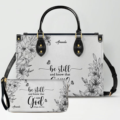 CHRISTIANARTBAG Personalized SET White Leather Bag with Wallet - Custom Bible Verse Handbag - Floral Christian Gifts for Her - Numbers 6:24-26 Blessing Tote