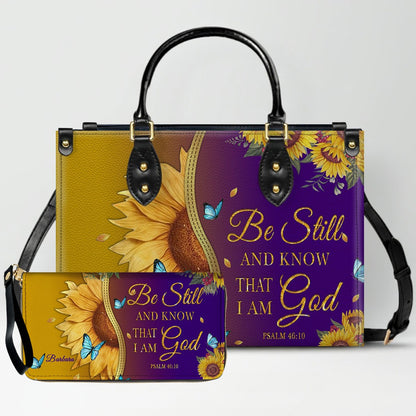 CHRISTIANARTBAG Personalized Leather Handbag & Wallet Set - Custom Bible Verse Sunflower Print - Religious Gift for Women