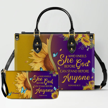 CHRISTIANARTBAG Personalized Leather Handbag & Wallet Set - Custom Bible Verse Sunflower Print - Religious Gift for Women
