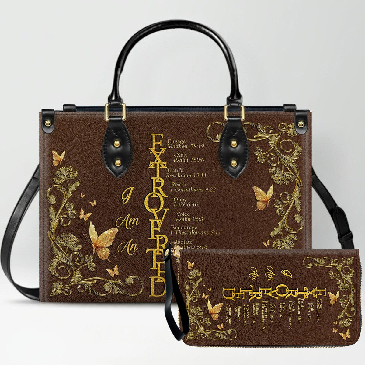 Personalized Leather Handbag by CHRISTIANARTBAG - EXTROVERTED | INTROVERT Biblical Acrostic Design - Custom Christian Gift for Women