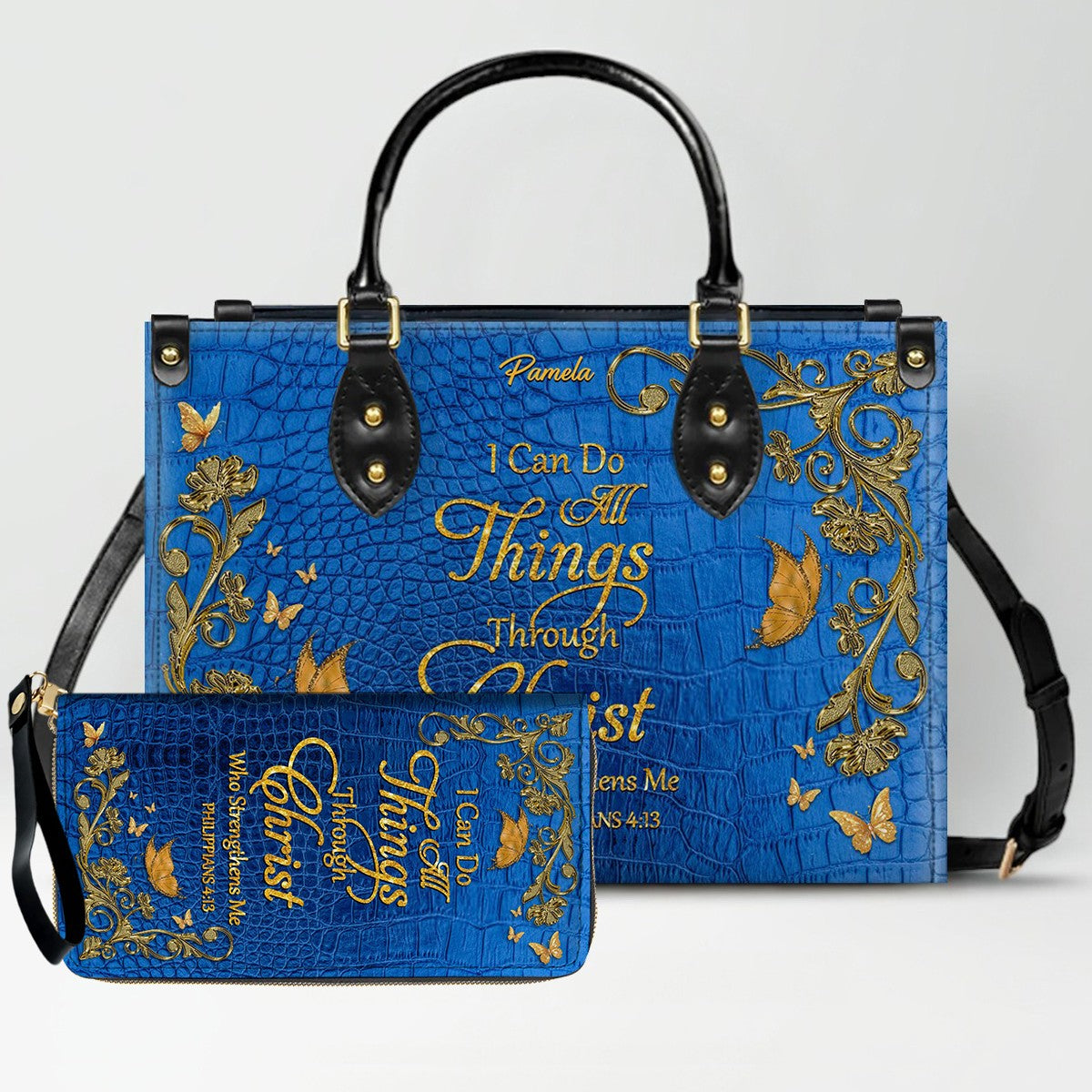 "I Can Do All Things" Inspirational Leather Bag & Wallet Set | CHRISTIANARTBAG™ CAB01042326