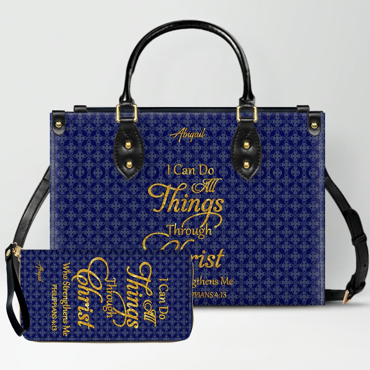"I Can Do All Things" Inspirational Leather Bag & Wallet Set | CHRISTIANARTBAG™ CAB01042326