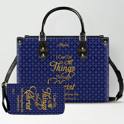 "I Can Do All Things" Inspirational Leather Bag & Wallet Set | CHRISTIANARTBAG™ CAB01042326