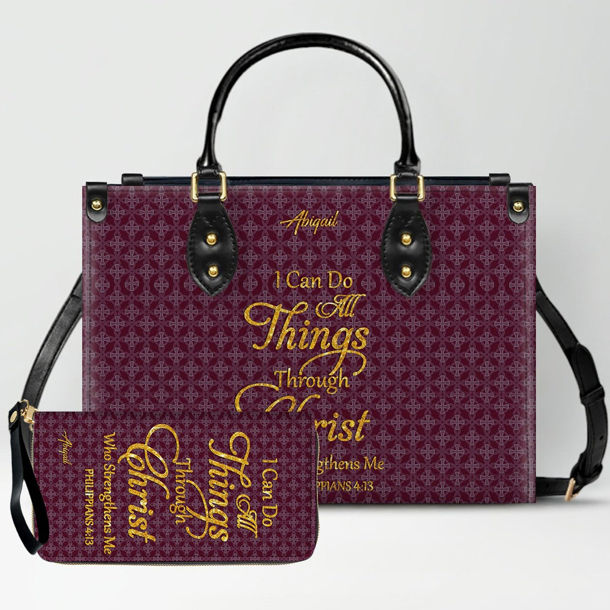 "I Can Do All Things" Inspirational Leather Bag & Wallet Set | CHRISTIANARTBAG™ CAB01042326