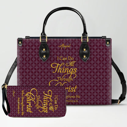 "I Can Do All Things" Inspirational Leather Bag & Wallet Set | CHRISTIANARTBAG™ CAB01042326