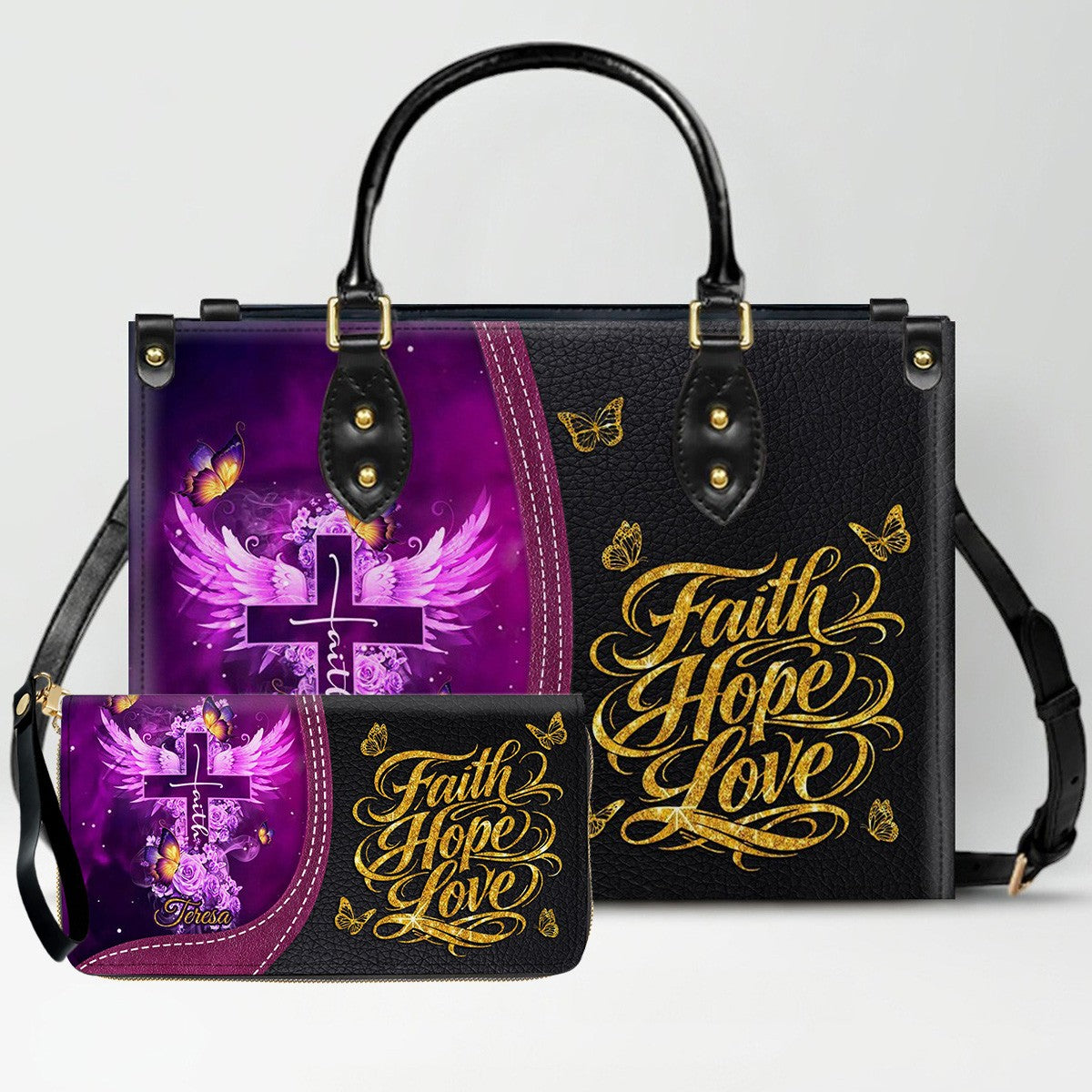 Personalized Christian Leather Handbag by CHRISTIANARTBAG - Custom Bible Verse Cross & Wings Design - Faith-Based Gift for Women CAB0141726