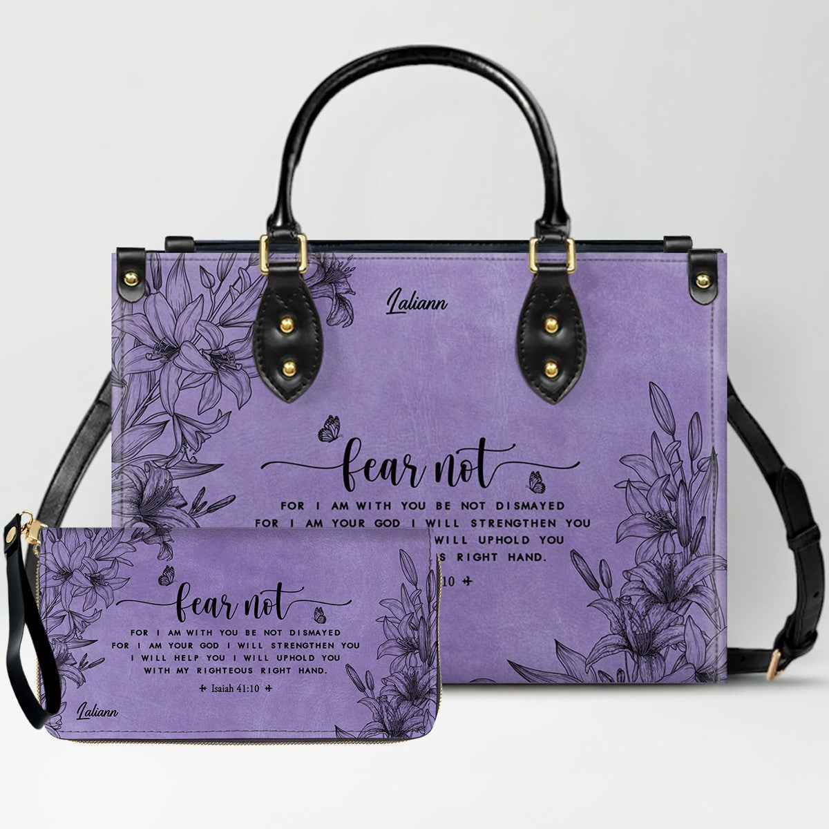 CHRISTIANARTBAG Personalized Purple Leather Bag - Custom Bible Verse Handbag - Floral Christian Gifts for Her - Numbers 6:24-26 Blessing Tote