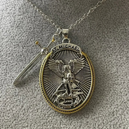 St. Michael The Archangel Necklace - Catholic Patron Saint Protection Pendant Jewelry for Men & Women