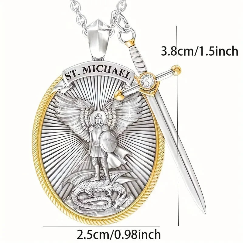 St. Michael The Archangel Necklace - Catholic Patron Saint Protection Pendant Jewelry for Men & Women