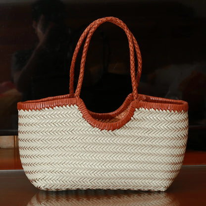 CHRISTIANARTBAG Genuine Leather Woven Tote Bag – Handcrafted Vintage Cowhide Shoulder Purse for Women, Large Capacity Artisan Basket Bag