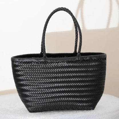CHRISTIANARTBAG Genuine Leather Woven Tote Bag – Handcrafted Vintage Cowhide Shoulder Purse for Women, Large Capacity Artisan Basket Bag