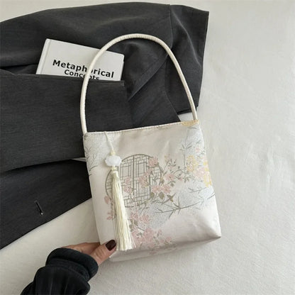 CHRISTIANARTBAG Embroidered Oriental-Style Handbag – Elegant Canvas Zipper Purse, Chic Cheongsam-Inspired Accessory for Women