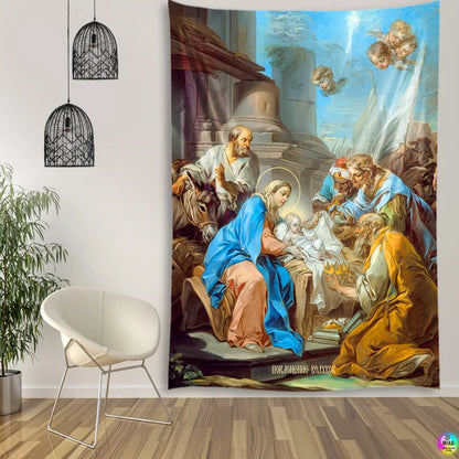 CHRISTIANARTBAG Nativity Scene Tapestry - Religious Wall Hanging Decor for Christmas & Easter