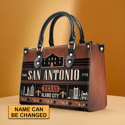 San Antonio Alamo City Leather Handbag by CHRISTIANARTBAG – Texan Heritage Charm - CABLTHB11010424.