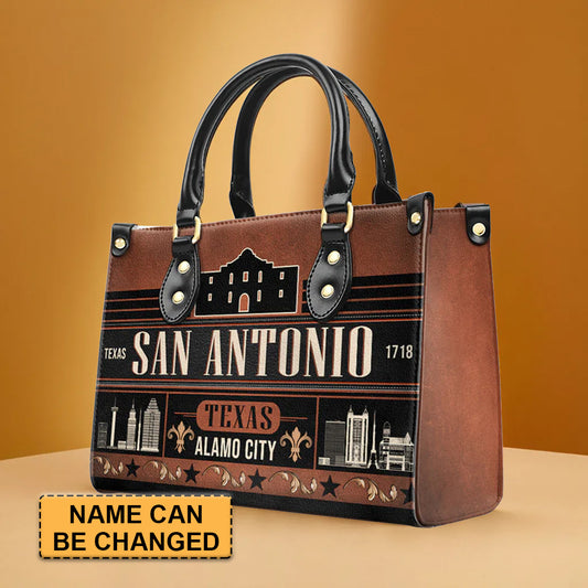 San Antonio Alamo City Leather Handbag by CHRISTIANARTBAG – Texan Heritage Charm - CABLTHB11010424.