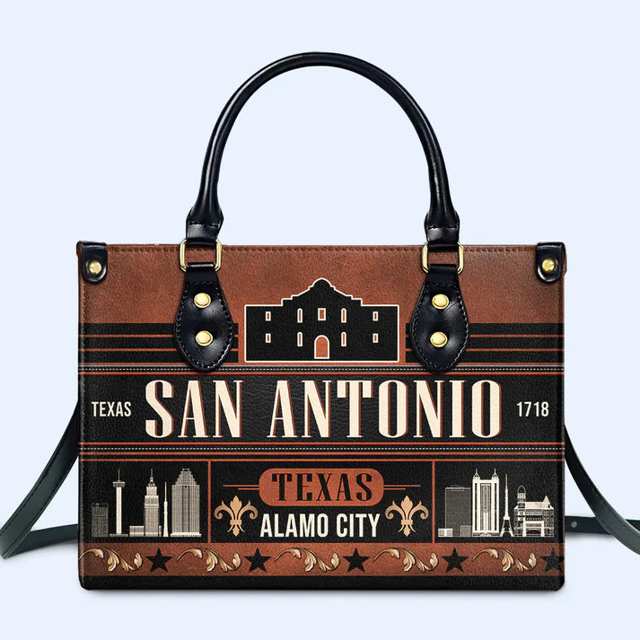 San Antonio Alamo City Leather Handbag by CHRISTIANARTBAG – Texan Heritage Charm - CABLTHB11010424.