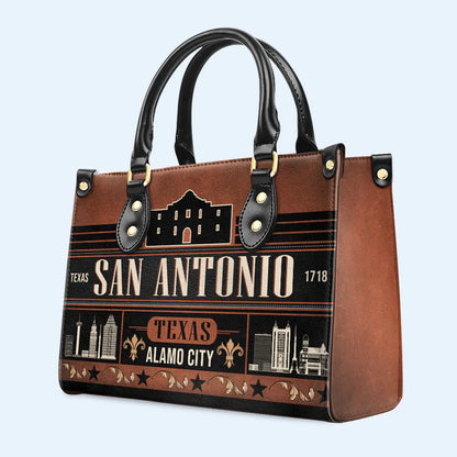 San Antonio Alamo City Leather Handbag by CHRISTIANARTBAG – Texan Heritage Charm - CABLTHB11010424.