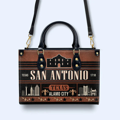 San Antonio Alamo City Leather Handbag by CHRISTIANARTBAG – Texan Heritage Charm - CABLTHB11010424.