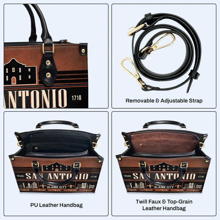 San Antonio Alamo City Leather Handbag by CHRISTIANARTBAG – Texan Heritage Charm - CABLTHB11010424.