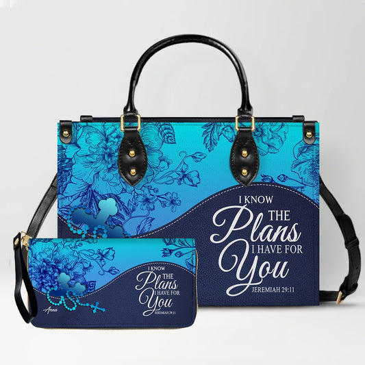 Personalized Christian Leather Handbag & Clutch Purse Set – Custom Name & Bible Verse Gift by CHRISTIANARTBAG