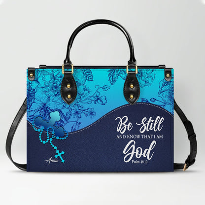 Sapphire Blue Personalized Leather Handbag – Christian Handbag with Bible Verses | Elegant Faith-Inspired Handbag
