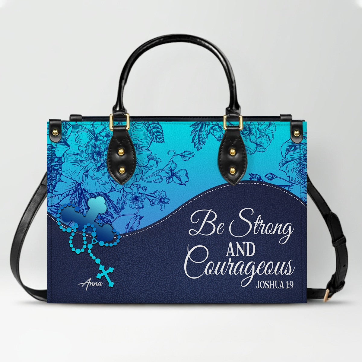 Sapphire Blue Personalized Leather Handbag – Christian Handbag with Bible Verses | Elegant Faith-Inspired Handbag