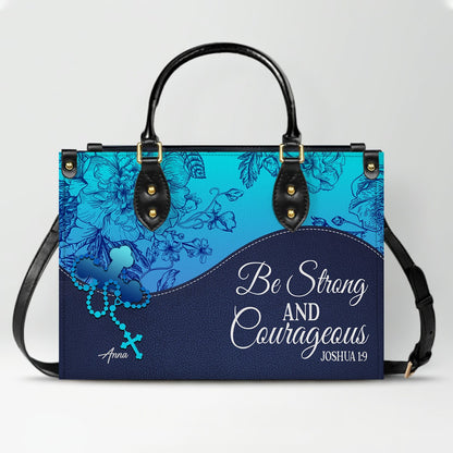 Sapphire Blue Personalized Leather Handbag – Christian Handbag with Bible Verses | Elegant Faith-Inspired Handbag