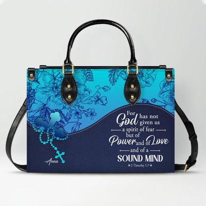 Sapphire Blue Personalized Leather Handbag – Christian Handbag with Bible Verses | Elegant Faith-Inspired Handbag