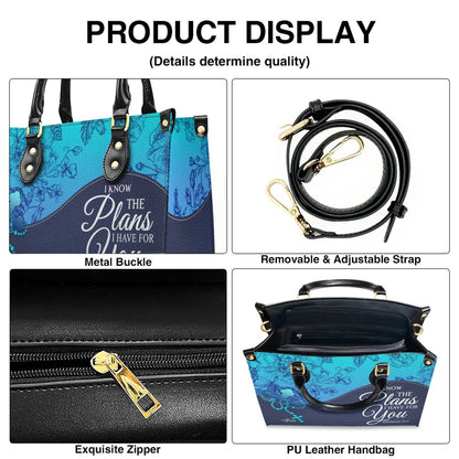 Sapphire Blue Personalized Leather Handbag – Christian Handbag with Bible Verses | Elegant Faith-Inspired Handbag