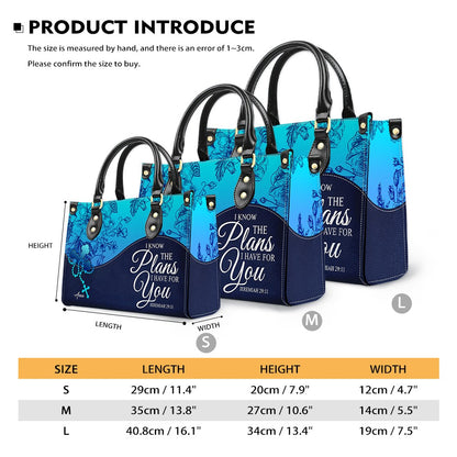 Sapphire Blue Personalized Leather Handbag – Christian Handbag with Bible Verses | Elegant Faith-Inspired Handbag