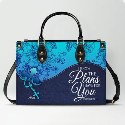 Sapphire Blue Personalized Leather Handbag – Christian Handbag with Bible Verses | Elegant Faith-Inspired Handbag
