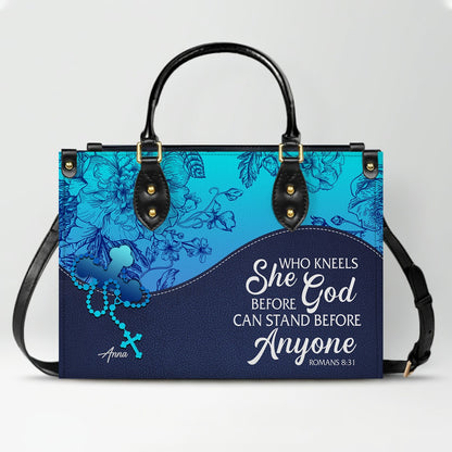 Sapphire Blue Personalized Leather Handbag – Christian Handbag with Bible Verses | Elegant Faith-Inspired Handbag