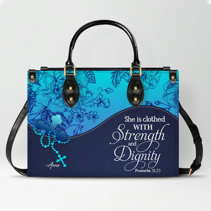 Sapphire Blue Personalized Leather Handbag – Christian Handbag with Bible Verses | Elegant Faith-Inspired Handbag