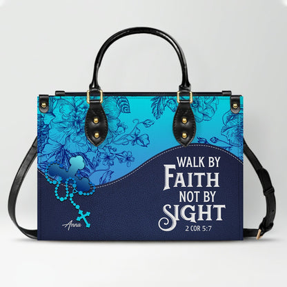 Sapphire Blue Personalized Leather Handbag – Christian Handbag with Bible Verses | Elegant Faith-Inspired Handbag