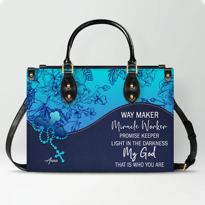 Sapphire Blue Personalized Leather Handbag – Christian Handbag with Bible Verses | Elegant Faith-Inspired Handbag