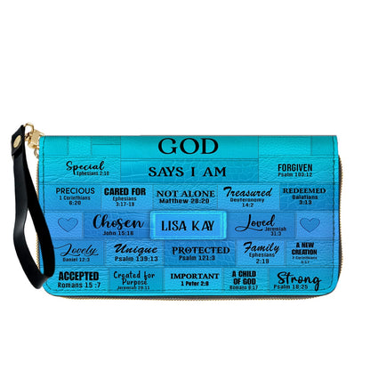 Personalized Leather Handbag & Long Wallet Set – GOD Says I Am Christian Gift for Women