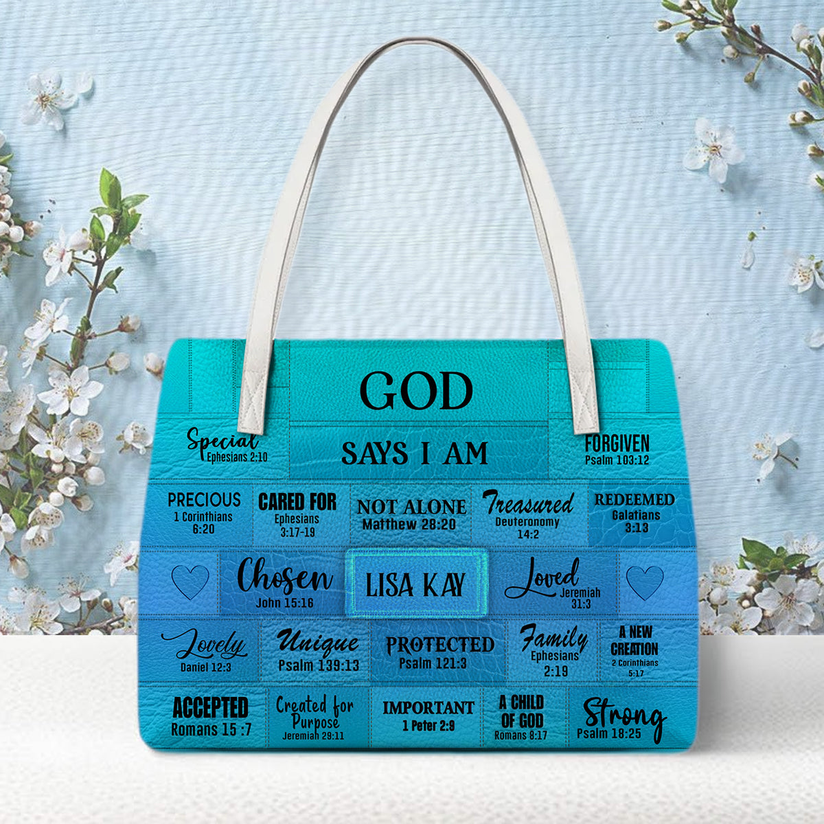 Personalized Christian Handbag – God Says I Am Leather Tote with Custom Name & Color | CHRISTIANARTBAG