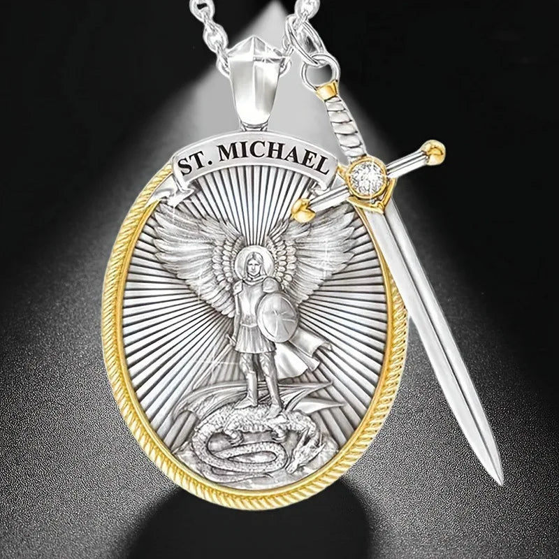 St. Michael The Archangel Necklace - Catholic Patron Saint Protection Pendant Jewelry for Men & Women