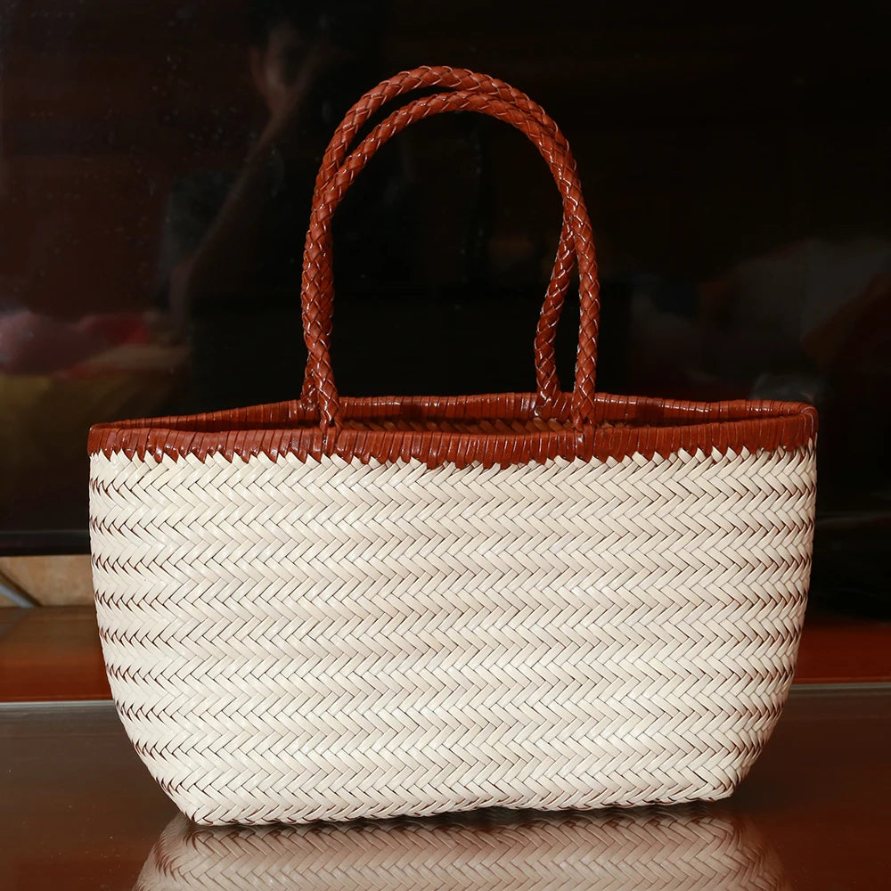CHRISTIANARTBAG Genuine Leather Woven Tote Bag – Handcrafted Vintage Cowhide Shoulder Purse for Women, Large Capacity Artisan Basket Bag