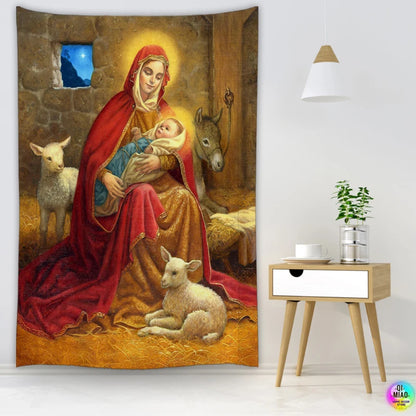 CHRISTIANARTBAG Nativity Scene Tapestry - Religious Wall Hanging Decor for Christmas & Easter