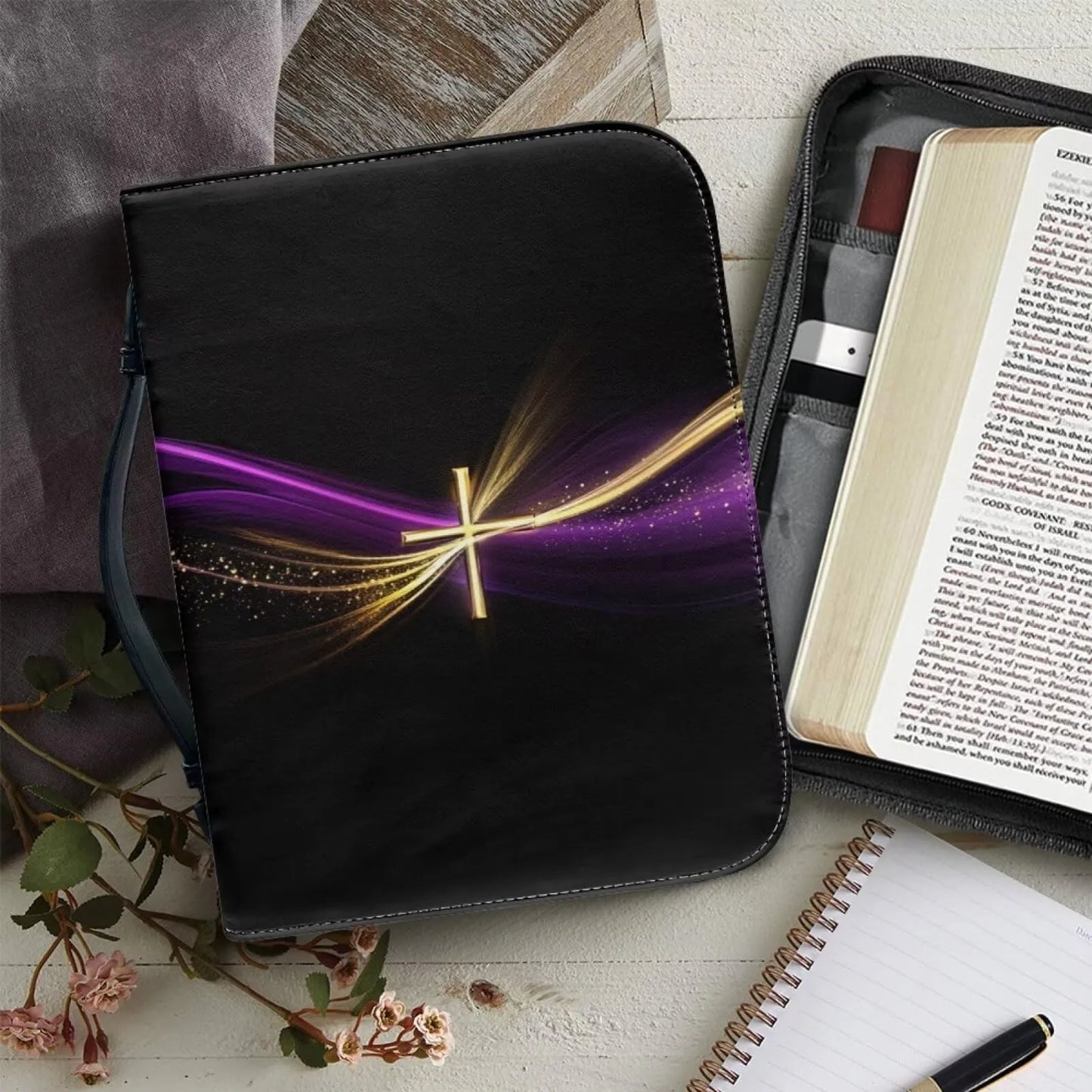 Personalized Bible Cover, Bible bag comes with a portable handle, Waterproof PU Leather Zipper Book Cover Bible Bag Bible Carrying Case M-2XL