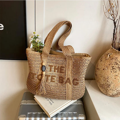 CHRISTIANARTBAG Large Capacity Woven Straw Tote Bag – French Style Summer Beach Vacation Bag, Casual Commuter Shoulder Handbag for Women