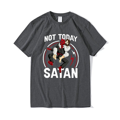 Christianartbag Funny T-Shirt, Funny men's t shirt Jiu Jitsu Jesus Not Today Satan Funny Men's Short Sleeve tee - Christian Art Bag