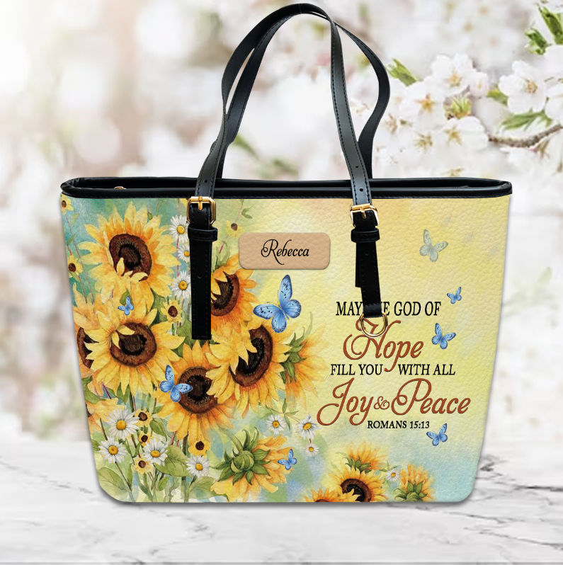 Christianartbag Handbags, May The God Of Hope Fill You With All Joy And Peace Romans 15 13 Butterfly Sunflower, Handbag Design, Monogram Leather Handbag, Gifts for Women, CABLTB06271223.