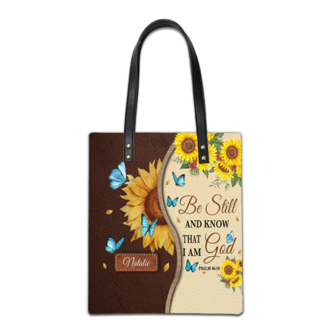 Christianart Designer Handbags, Be Still And Know That I Am God Psalm 46:10 Sunflower Butterfly, Personalized Gifts, Gifts for Women, Christmas Gift.