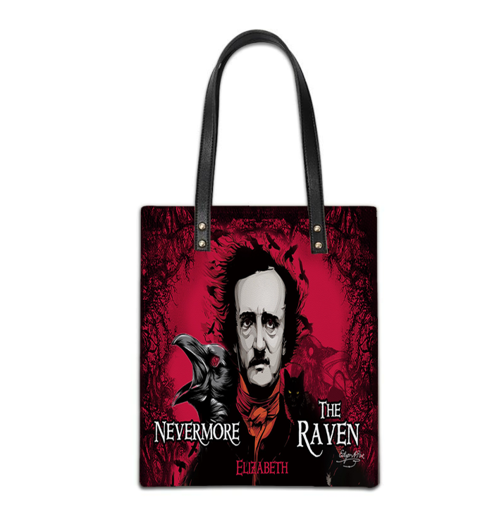 Christianartbag Novel Bags, Personalized Leather Handbags for Literary Enthusiasts, The Raven Edgar Allan Poe Leather Handbag, CABHN01120324