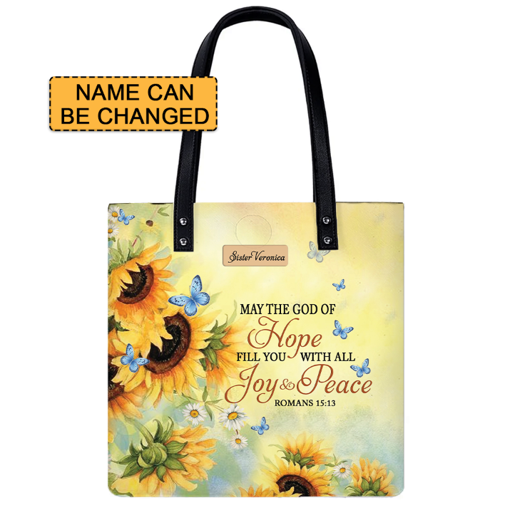 Christianartbag Handbags, May The God Of Hope Fill You With All Joy And Peace Romans 15 13 Butterfly Sunflower, Handbag Design, Monogram Leather Handbag, Gifts for Women, CABLTB06271223.