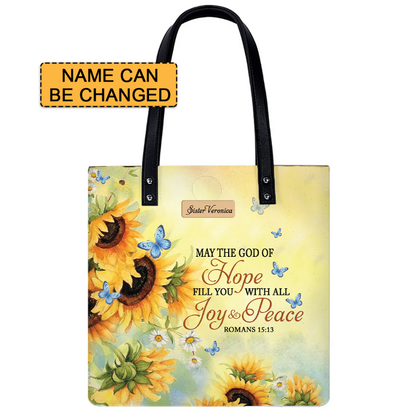 Christianartbag Handbags, May The God Of Hope Fill You With All Joy And Peace Romans 15 13 Butterfly Sunflower, Handbag Design, Monogram Leather Handbag, Gifts for Women, CABLTB06271223.