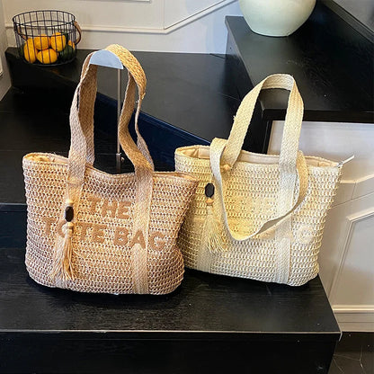 CHRISTIANARTBAG Large Capacity Woven Straw Tote Bag – French Style Summer Beach Vacation Bag, Casual Commuter Shoulder Handbag for Women